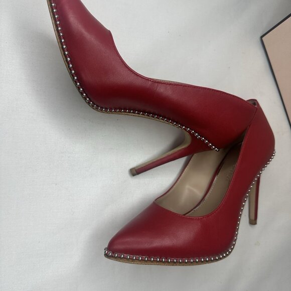 BCBG Generation Leather Stilletto Red Studded Shoes Almond toe heels Pumps - Picture 9 of 13